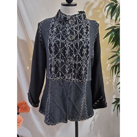 Vtg Curio Anthropologie Art to Wear Button Wool Blend Cardigan Sweater Size L - Picture 1 of 11